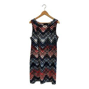 Peach Velvet Shift Dress Womens 12 Petite Chevron Sleeveless Multi Color Career